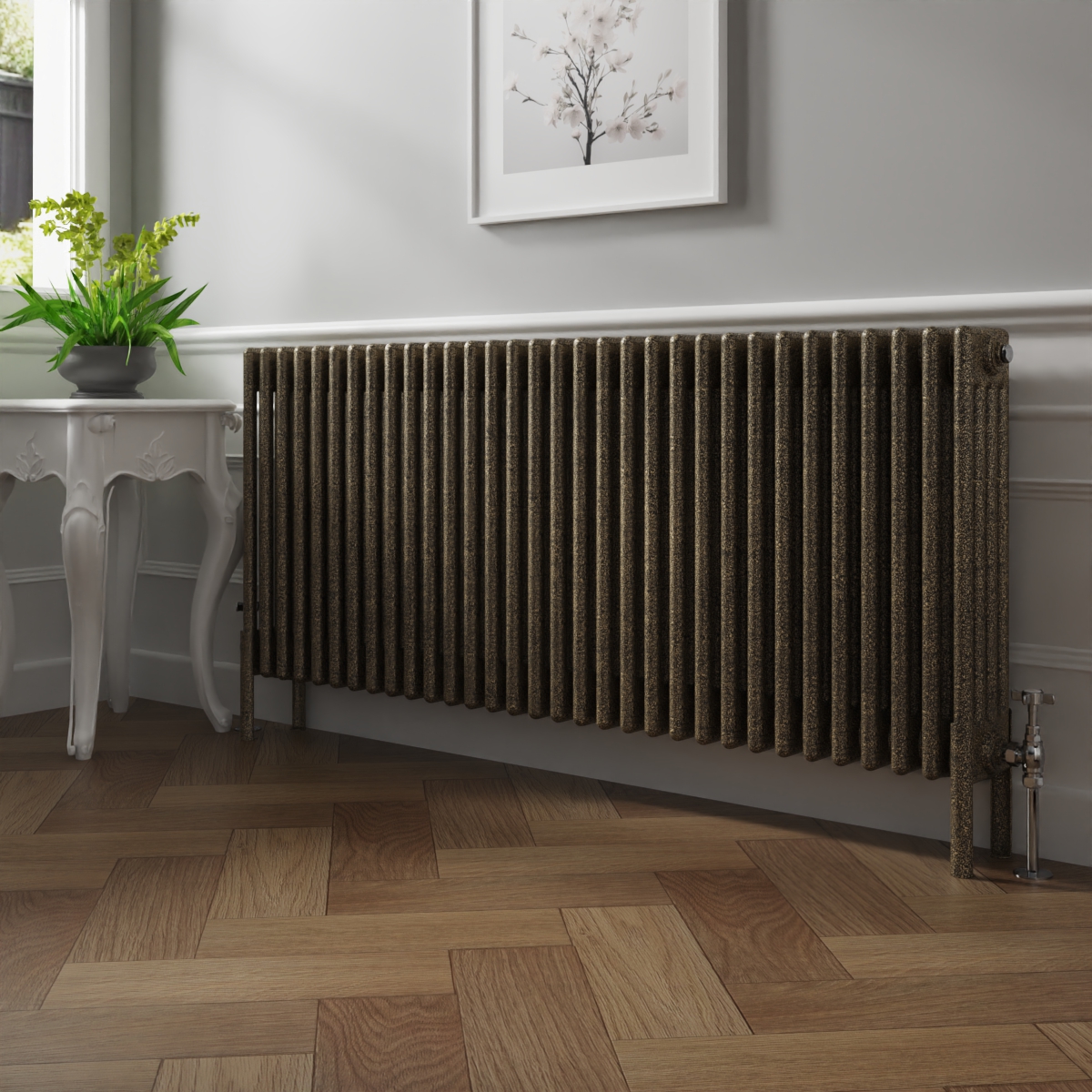 Bern 600 x 1460mm Black Gold Four Column Horizontal Traditional Radiator