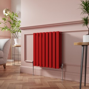 Lulea 600 x 550mm Signal Red Double Flat Panel Horizontal Designer Radiator