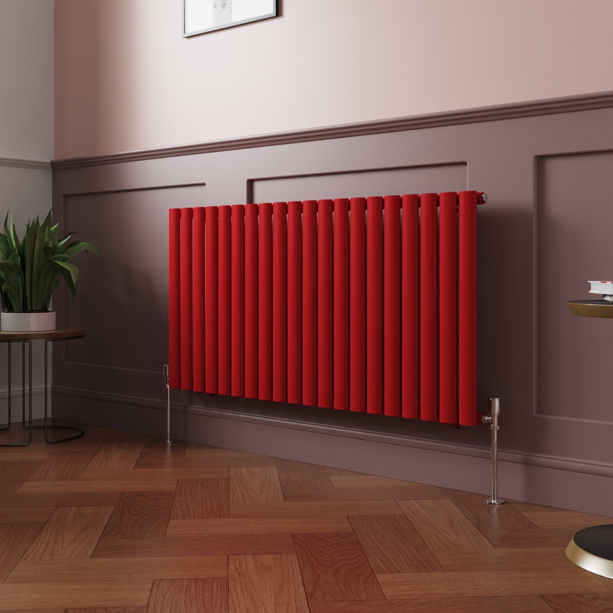 Norden 600 x 1181mm Signal Red Single Oval Column Horizontal Designer Radiator
