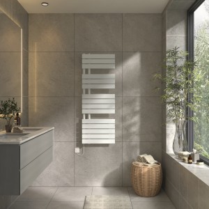 Kristiansund 1380 x 500mm White Simple Electric Heated Towel Rail