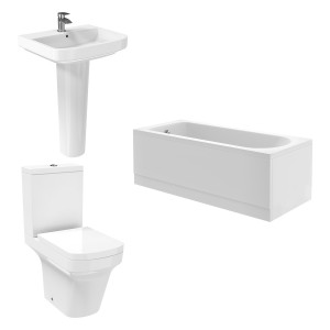 Avola Modern Bathroom Suite with Close Coupled Toilet and Essential Single Ended Bath - 1600 x 700mm - Front & End Panel Included