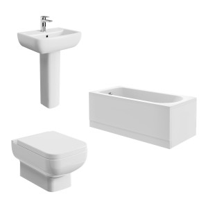 Feel 600 Modern Bathroom Suite with Wall Hung Toilet and Essential Single Ended Bath - 1500 x 700mm - Front & End Bath Panel Included