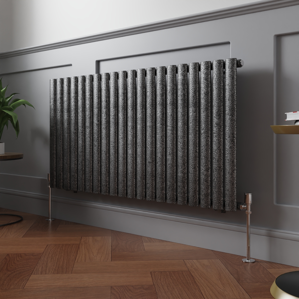 Norden 600 x 1181mm Black Silver Single Horizontal Oval Column Designer Radiator