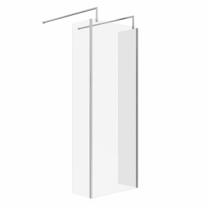 Wasdale 800mm Chrome Walk Through Wet Room Screen with 300mm Hinged Return Screens & L- Shape Support Arms