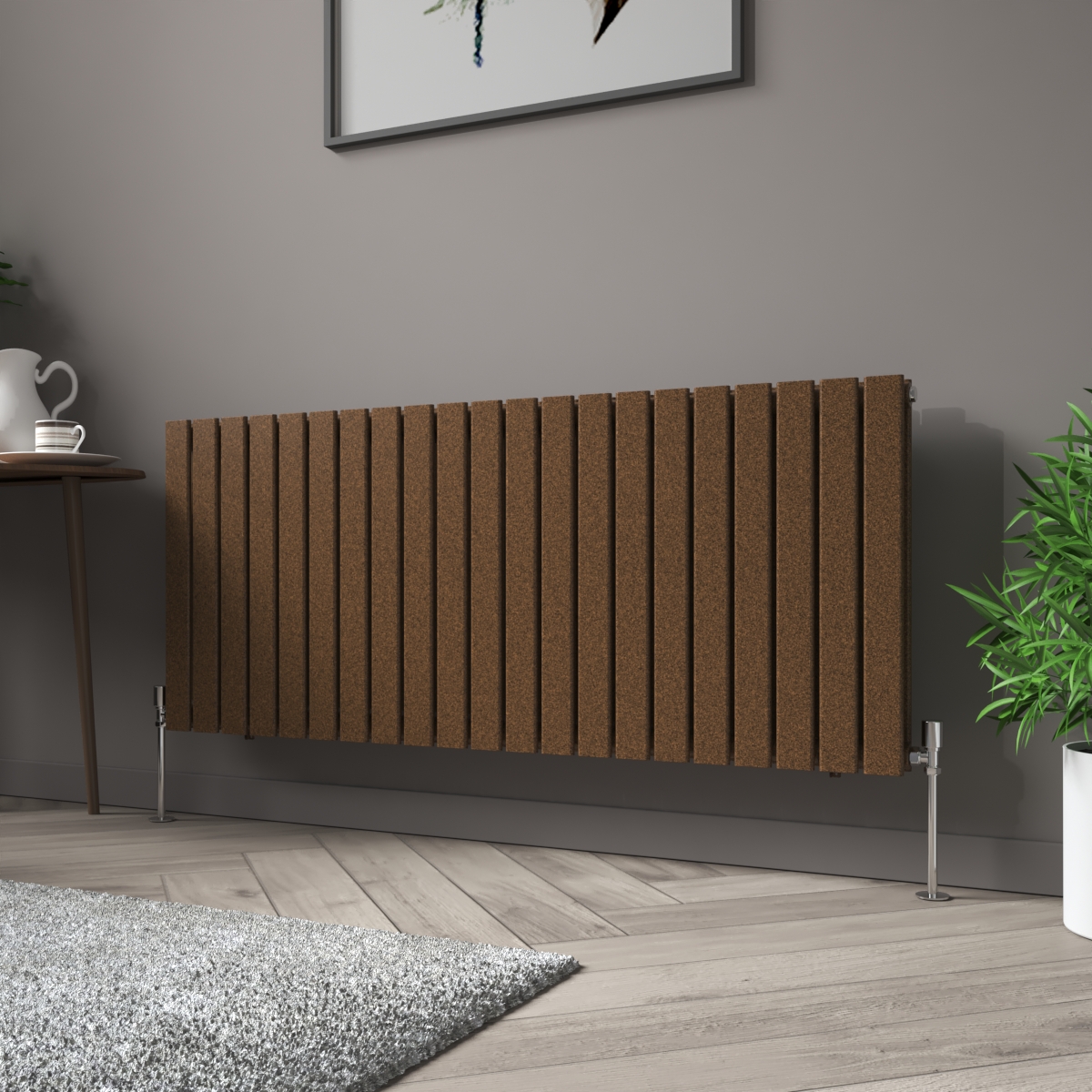 Karlstad 600 x 1430mm Black Copper Double Horizontal Flat Panel Designer Radiator