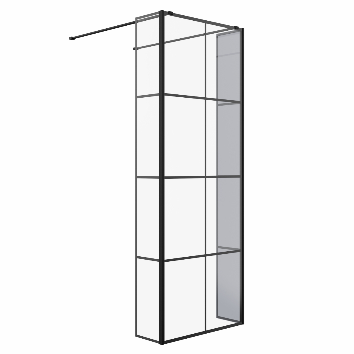 Wasdale 760mm Black Grid Walk Through Wet Room Screen with 215mm Hinged Return Screens