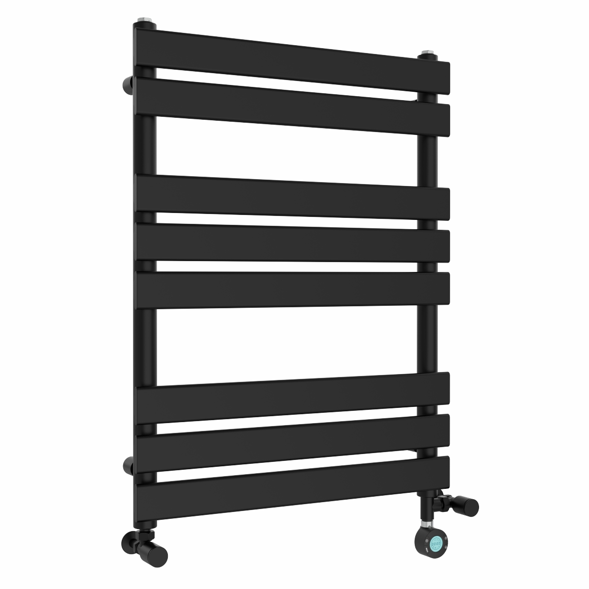 Juva 800 x 600mm Satin Dual Fuel Black Flat Panel Thermostatic Touch Control Electric Heated Towel Rail