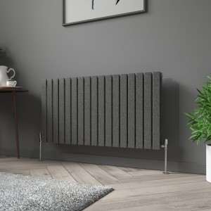 Karlstad 600 x 1158mm Black Silver Double Horizontal Flat Panel Designer Radiator