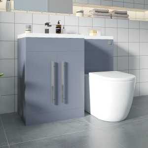Calm Gloss Grey Left Hand Combination Vanity Unit Basin L Shape with Back to Wall Cordoba Toilet & Soft Close Seat & Concealed Cistern - 1100mm