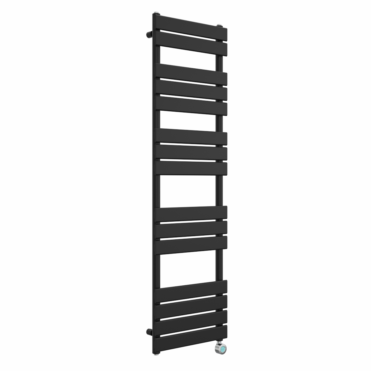 Juva 1600 x 450mm Satin Black Flat Panel Thermostatic Touch Control Wifi Electric Heated Towel Rail