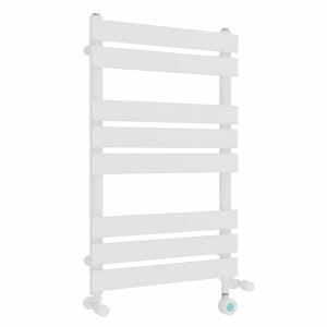 Juva 800 x 500mm Dual Fuel White Flat Panel Thermostatic Touch Control Electric Heated Towel Rail