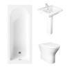 Essentials 1600 x 700mm Straight Bath Single Ended Bathroom Suite with RAK-Resort Back to Wall Pan Toilet and 550mm Full Pedestal Basin