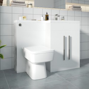 Calm White Right Hand Combination Vanity Unit Basin L Shape with Back to Wall Boston Toilet & Soft Close Seat & Concealed Cistern - 1100mm