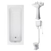 Wellington High Level Comfort Height Toilet with Sand Seat & 500mm 2 Tap Hole Basin with 1700 x 700mm Traditional Straight Bath Single Ended