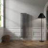 Bern 1500 x 380mm Black Silver Triple Column Vertical Traditional Radiator