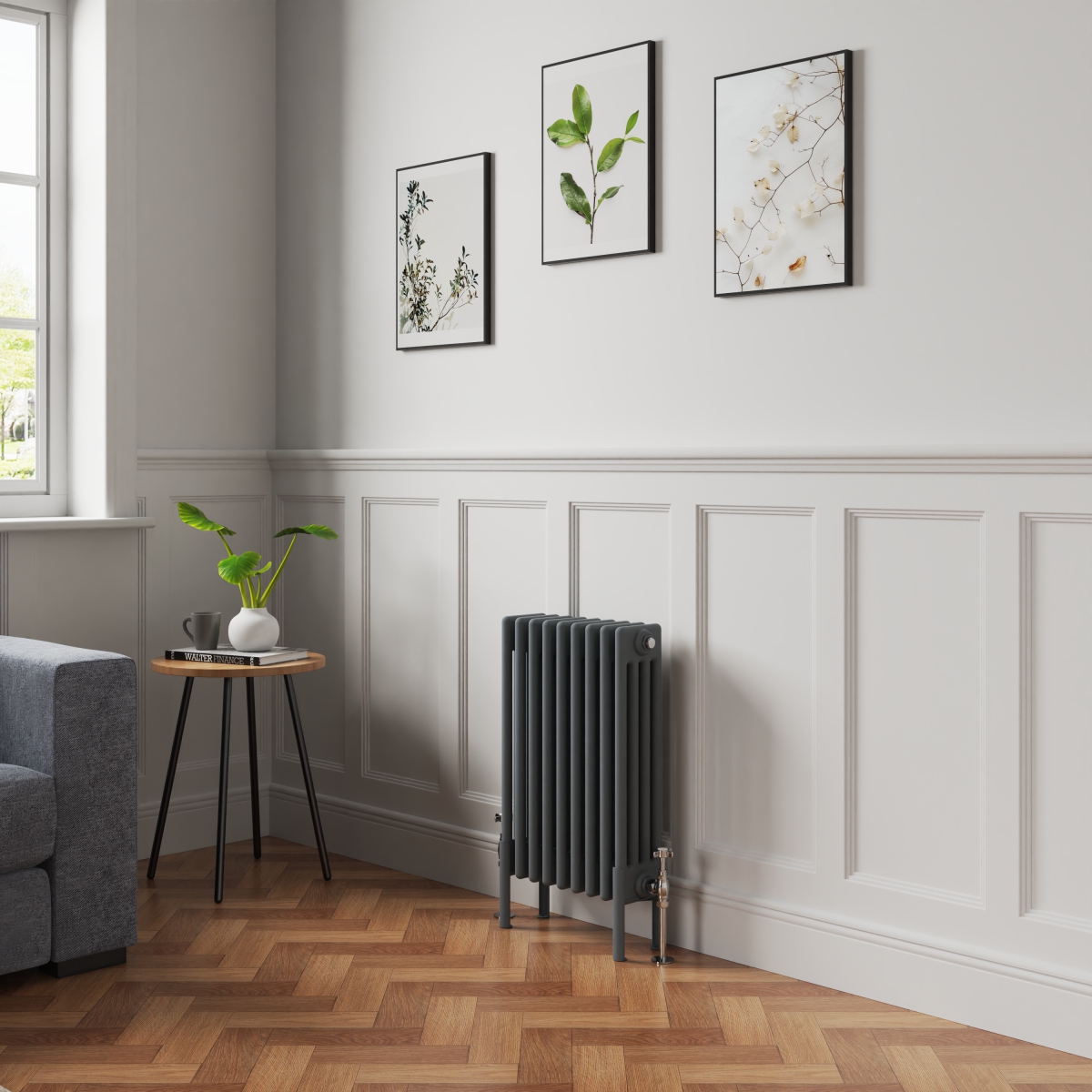 Bern 600 x 425mm Anthracite Four Column Horizontal Traditional Radiator