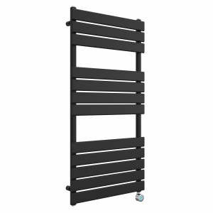 Juva 1200 x 600mm Satin Black Flat Panel Thermostatic Touch Control Wifi Electric Heated Towel Rail