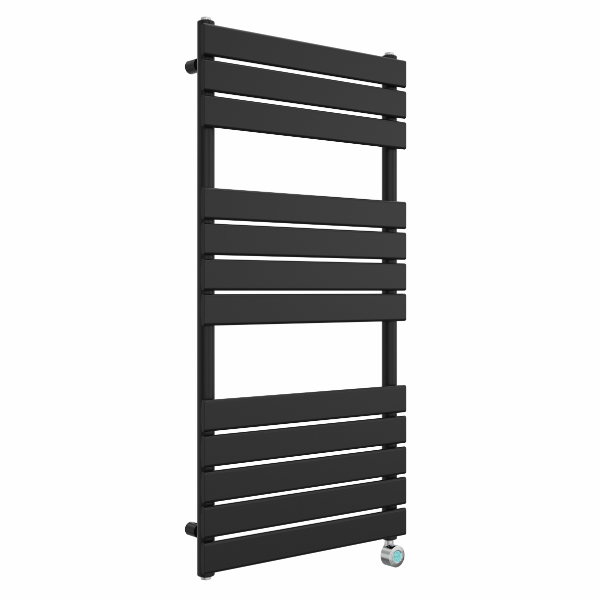 Juva 1200 x 600mm Satin Black Flat Panel Thermostatic Touch Control Electric Heated Towel Rail