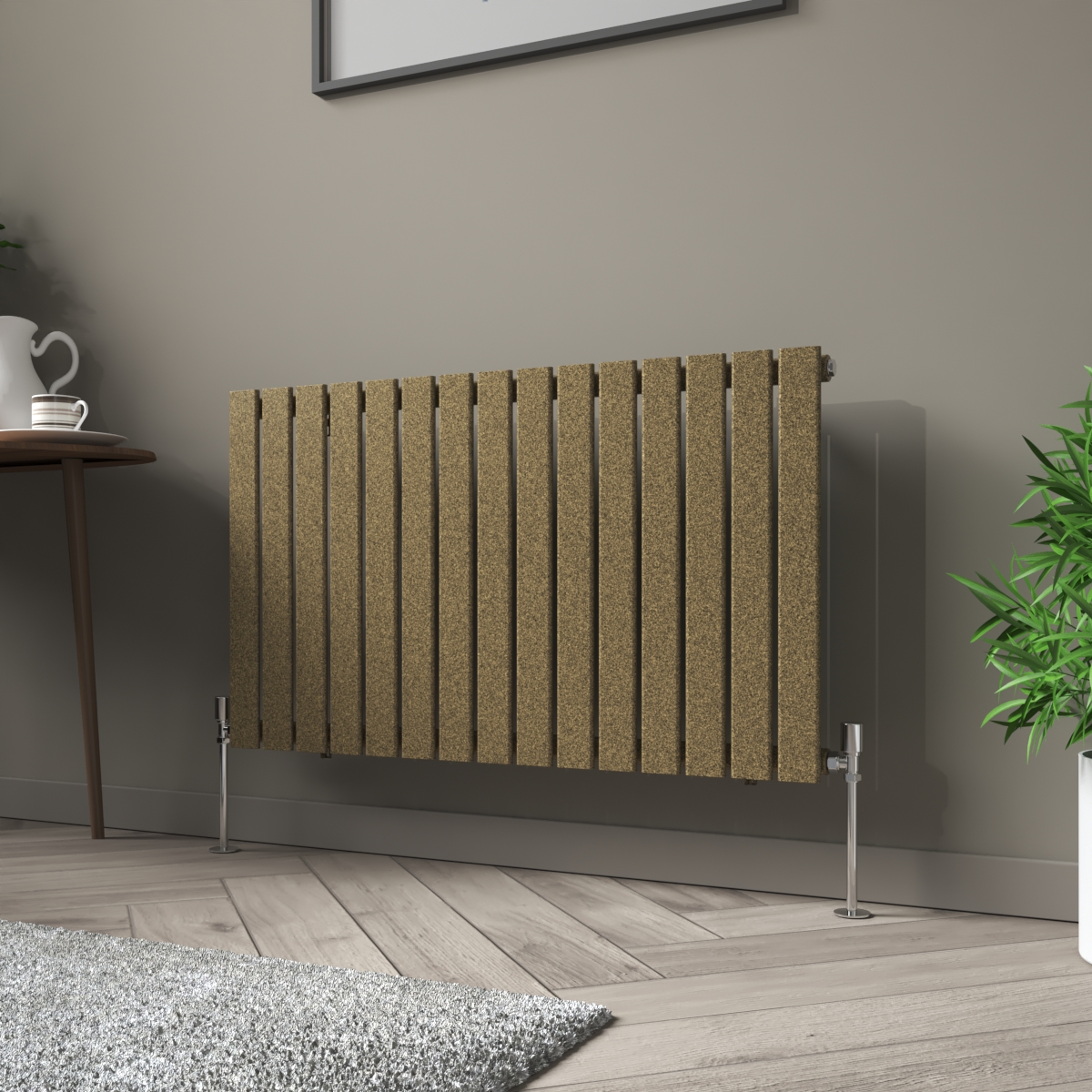 Karlstad 600 x 1022mm Black Gold Single Horizontal Flat Panel Designer Radiator