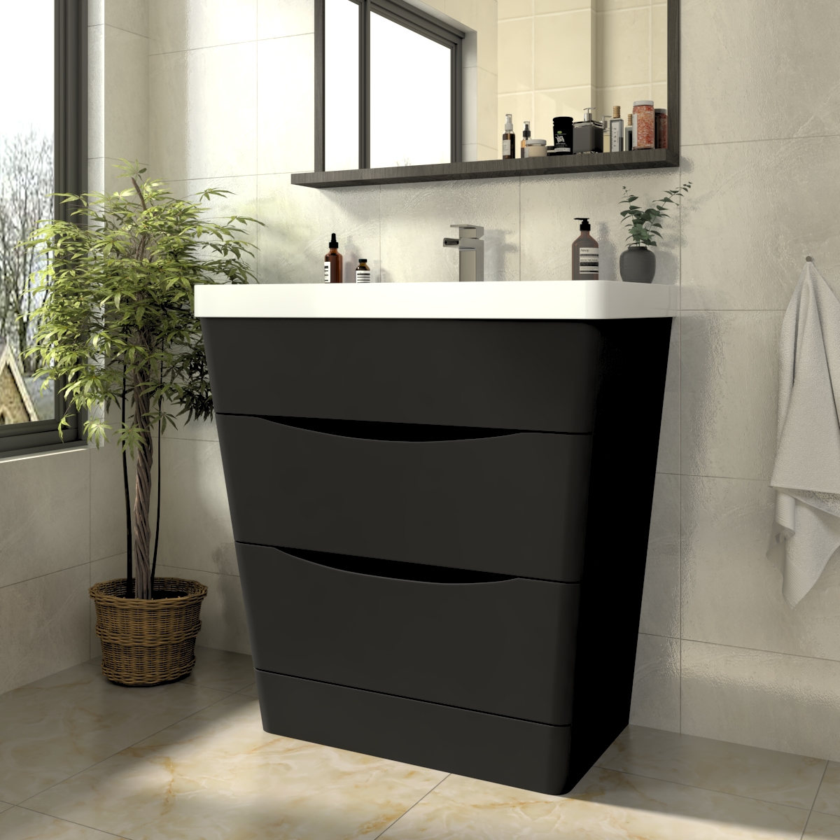 Avon Black Floor Standing Basin Drawer Vanity Unit - 800mm