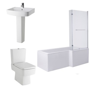 Boston Modern Bathroom Suite with L-Shape Shower Bath - Right Hand - 1700mm