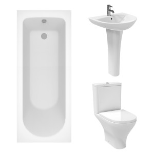 Fresh Curved Modern Bathroom Suite with Close Coupled Toilet and Essential Single Ended Bath - 1700 x 700mm