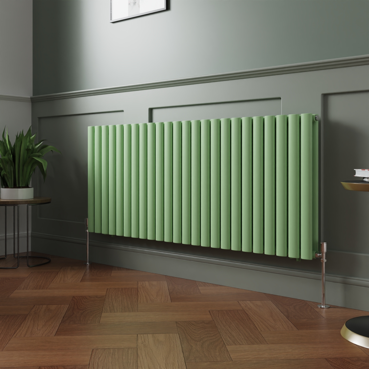 Norden 600 x 1417mm Pastel Green Double Oval Column Horizontal Designer Radiator