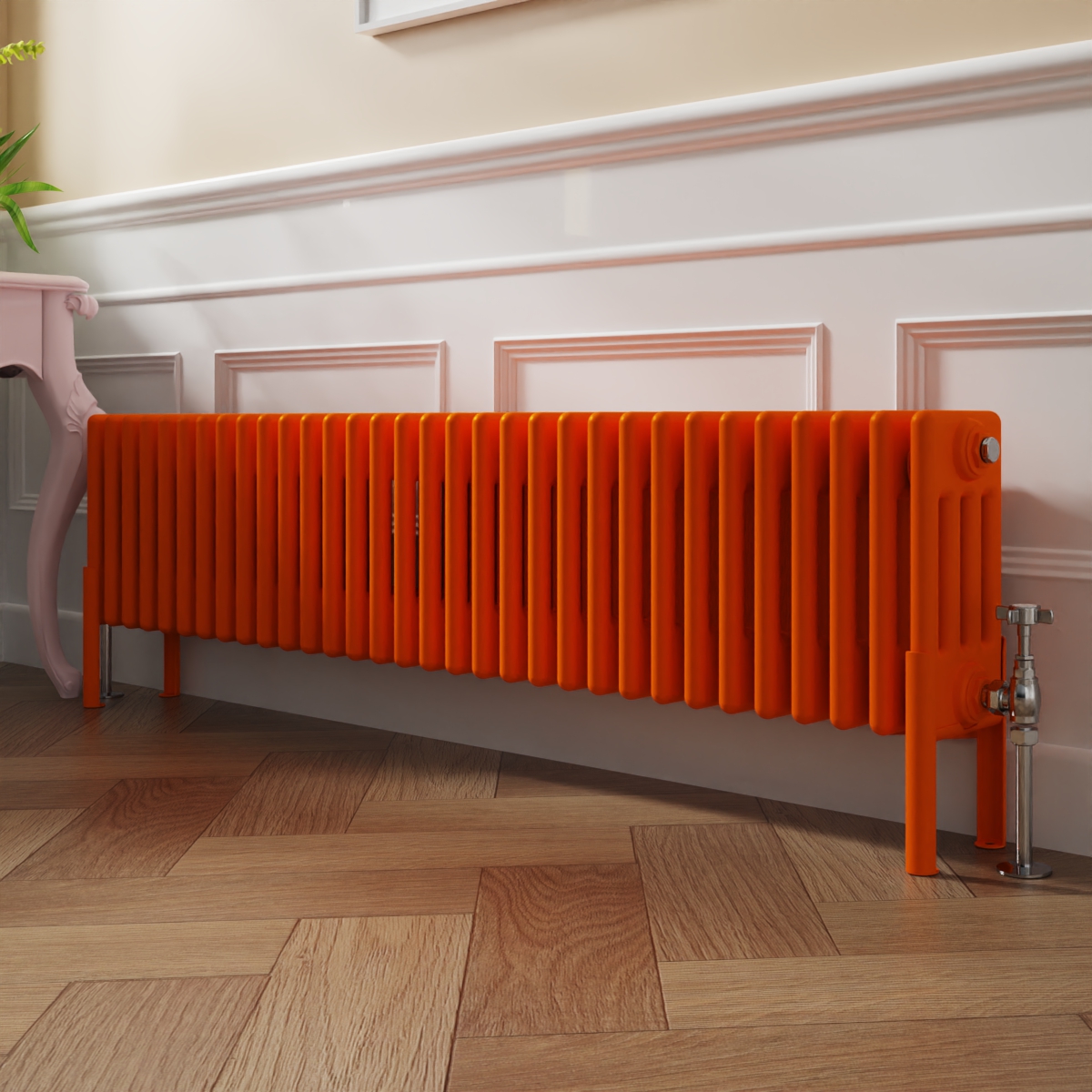 Bern 300 x 1460mm Traditional Bright Orange Horizontal Four Column Radiator