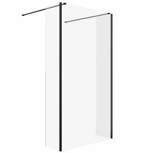 Wasdale 1100mm Black Walk Through Wet Room Screen with 300mm Hinged Return Screens