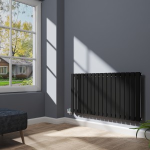 Karlstad 600 x 1158mm Black Flat Panel Horizontal Wifi Electric Radiator - 1000W