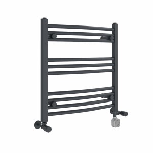 Fjord 600 x 600mm Dual Fuel Curved Anthracite Thermostatic Electric Heated Towel Rail