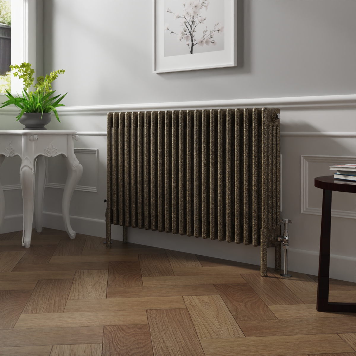 Bern 600 x 1010mm Black Gold Four Column Horizontal Traditional Radiator