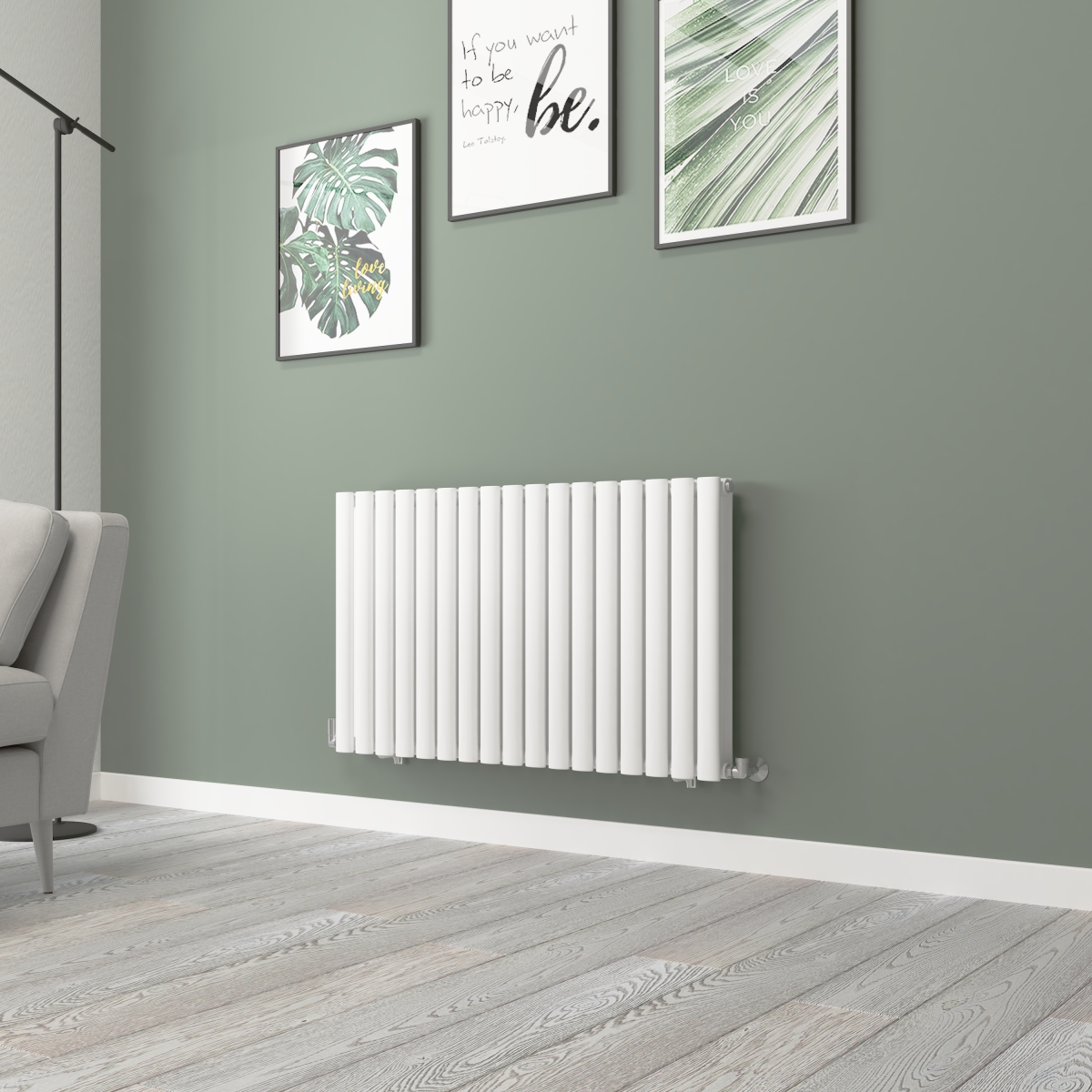 Norden 600 x 1004mm White Double Horizontal Oval Tube Designer Radiator