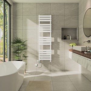 Juva 1600 x 450mm White Flat Panel Thermostatic Touch Control Electric Heated Towel Rail