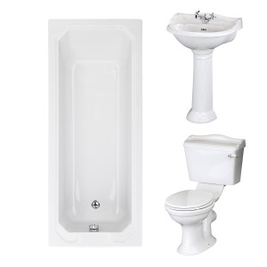 Dorchester Traditional Bathroom Suite 500mm 1 Tap Hole Basin with Traditional Single Ended Bath - 1700 x 700mm