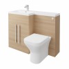 Calm Light Oak Left Hand Combination Vanity Unit Basin L Shape with Back to Wall Feel Curved Toilet & Soft Close Seat & Concealed Cistern - 1100mm