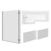 Leyland 1500mm L Shape Shower Bath Left Hand with Front Panel and Chrome L Shape Bath Screen with Hinged Return