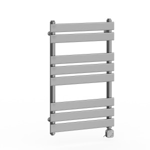 Juva 800 x 500mm Chrome Flat Panel Electric Thermostatic Heated Designer Towel Rail
