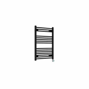 Bergen 800 x 600mm Straight Black Thermostatic Touch Control Electric Heated Towel Rail