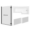 Leyland 1700mm L Shape Shower Bath Right Hand with Front Panel and Matt Black L Shape Bath Screen with Hinged Return and Towel Rail