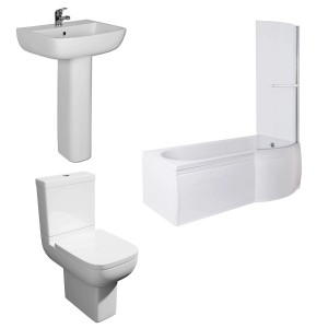 Feel 600 Modern Bathroom Suite with P-Shape Shower Bath - Choice of Sizes