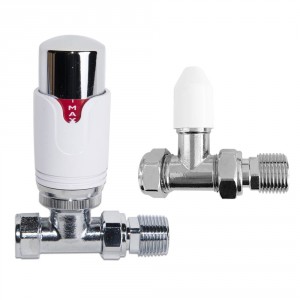 Designer Radiator 15mm Thermostatic Manual White & Chrome Straight Valve Pack