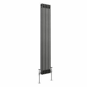 Bern 1500 x 290mm Black Silver Double Column Vertical Traditional Radiator