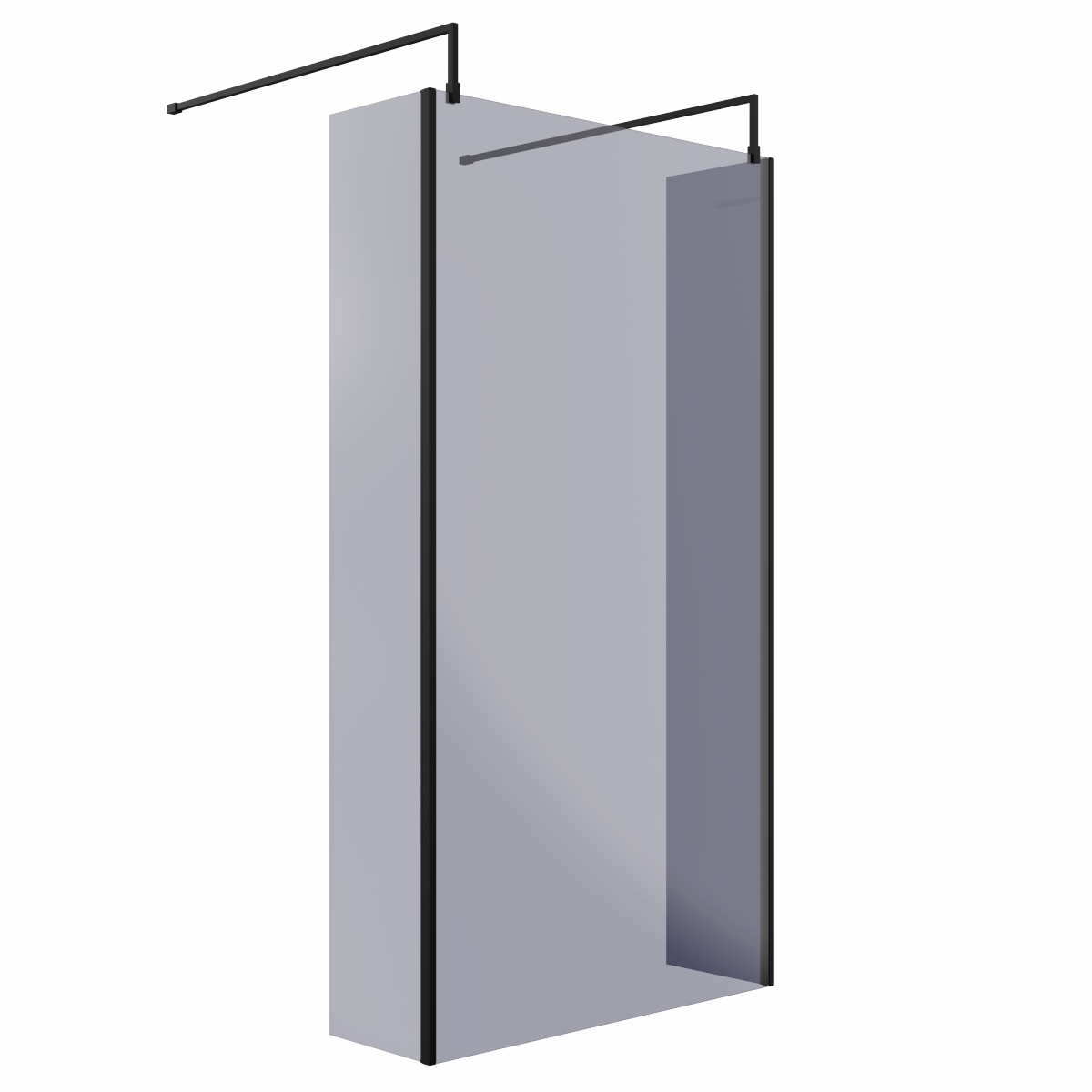 Wasdale 1100mm Black Smoked Walk Through Wet Room Screen with 300mm Hinged Return Screens & L- Shape Support Arms