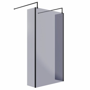Wasdale 1100mm Black Smoked Walk Through Wet Room Screen with 300mm Hinged Return Screens & L- Shape Support Arms