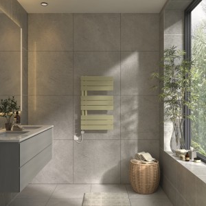 Kristiansund 824 x 500mm Brushed Brass Thermostatic Touch Control Electric Heated Towel Rail