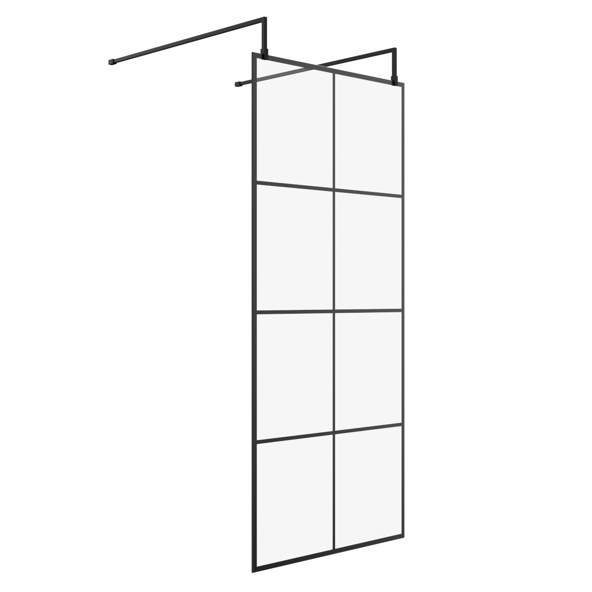 Wasdale 900mm Black Grid Walk Through Wet Room Screen With L-Shape Support Arms