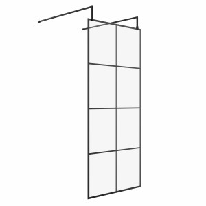 Wasdale 900mm Black Grid Walk Through Wet Room Screen With L-Shape Support Arms