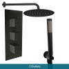 Thurso Matt Black Triple Square Handle Concealed Valve with Round Shower Head - Choice of Head Type and Size