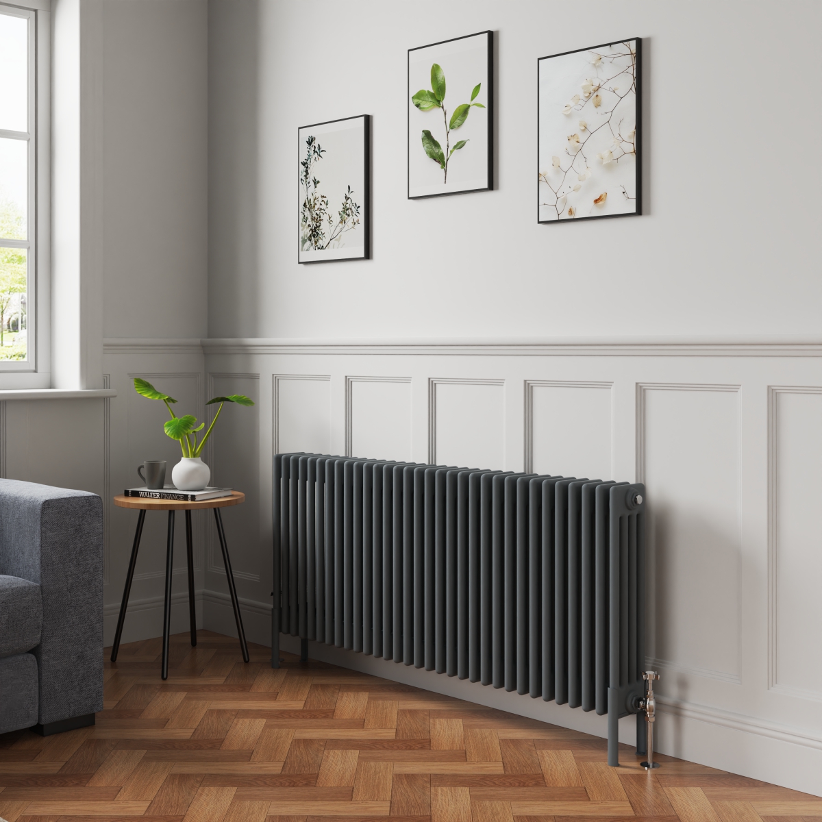 Bern 600 x 1460mm Anthracite Four Column Horizontal Traditional Radiator